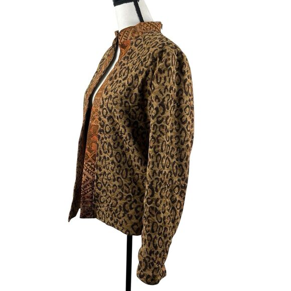 Coldwater Creek Jacket Medium Petite Leopard Jacquard Reversible Open Front NWT - Picture 9 of 14